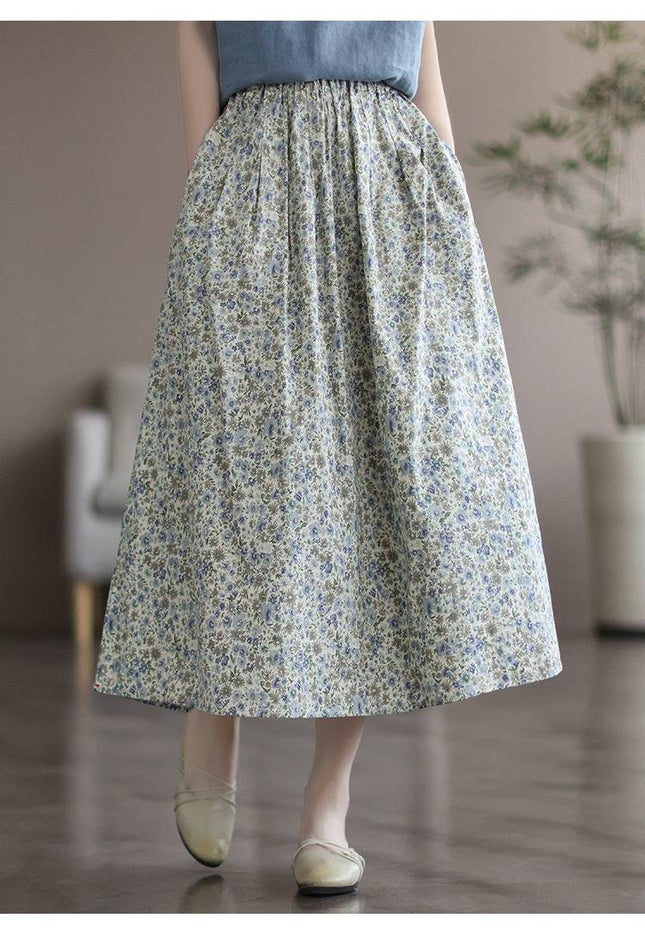 Artistic Floral Washed Cotton Sweet Neighbor's Beautiful Printed Skirt - Royalessencelux