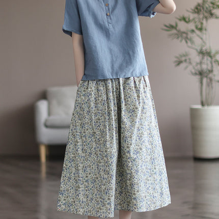 Artistic Floral Washed Cotton Sweet Neighbor's Beautiful Printed Skirt - Royalessencelux