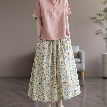 Artistic Floral Washed Cotton Sweet Neighbor's Beautiful Printed Skirt - Royalessencelux
