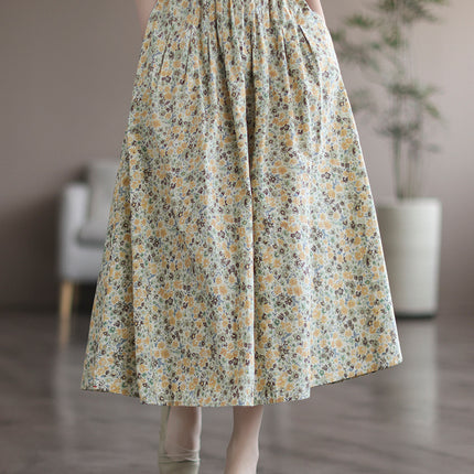 Artistic Floral Washed Cotton Sweet Neighbor's Beautiful Printed Skirt - Royalessencelux