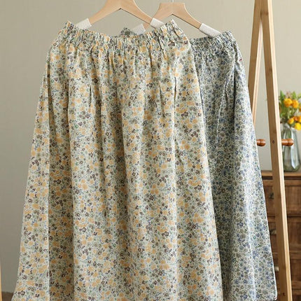 Artistic Floral Washed Cotton Sweet Neighbor's Beautiful Printed Skirt - Royalessencelux