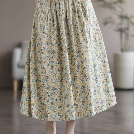 Artistic Floral Washed Cotton Sweet Neighbor's Beautiful Printed Skirt - Royalessencelux