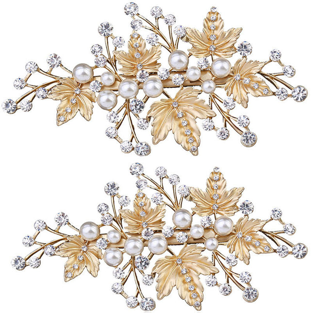 Leaf Crystal Pearl Duck Bill Hair Clip - Royalessencelux