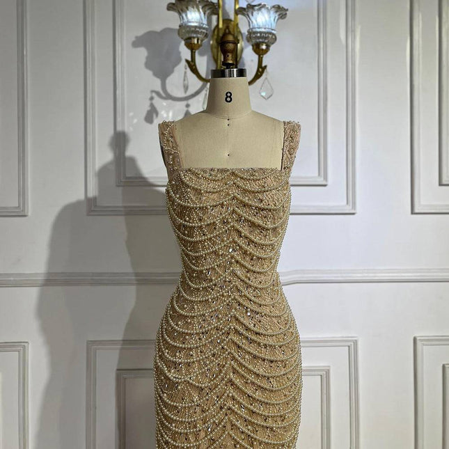 Nude Elegant Sling Light Luxury High-end Pearl Beaded Dress - Royalessencelux