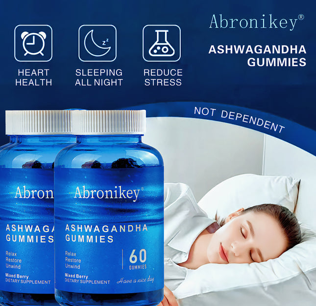 Abronikey Ashwagandha Vitamin D Gummy Mixed Berry, KSM-66, Vegan,Plant Based, Non-GMO, Gluten-Free Gelatin Free - Royalessencelux