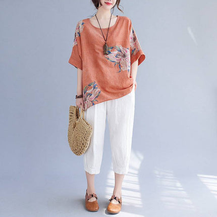 Korean Cotton Hemp Fat Mm Half Sleeve Top Summer - Royalessencelux