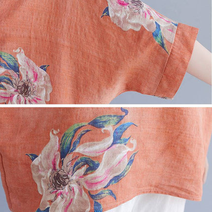 Korean Cotton Hemp Fat Mm Half Sleeve Top Summer - Royalessencelux