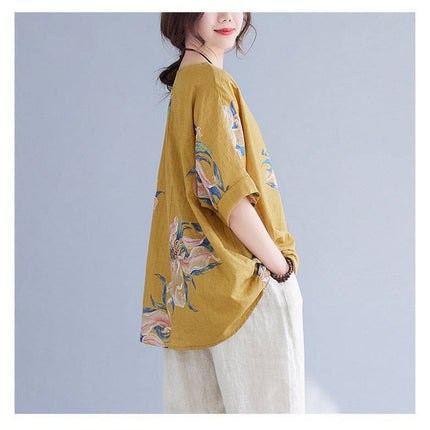 Korean Cotton Hemp Fat Mm Half Sleeve Top Summer - Royalessencelux