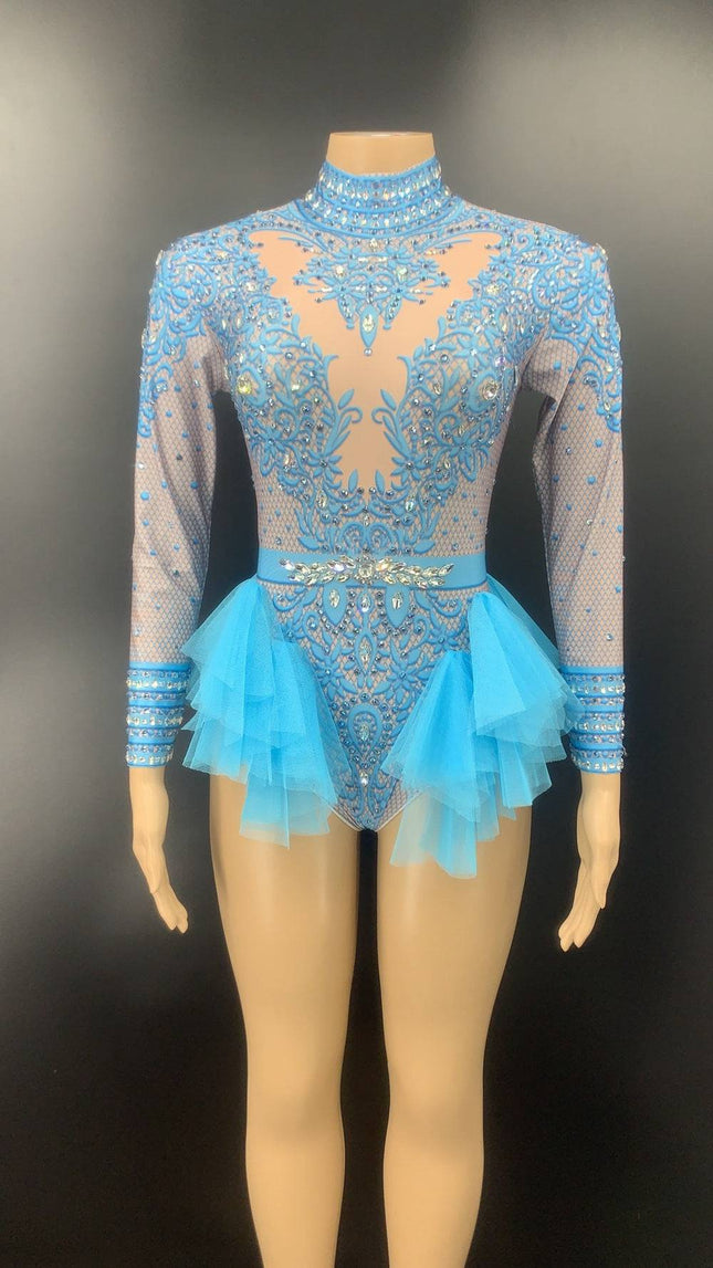 Dance Sexy Shiny Rhinestone Mesh Jumpsuit Stage Performance Costume Women - Royalessencelux