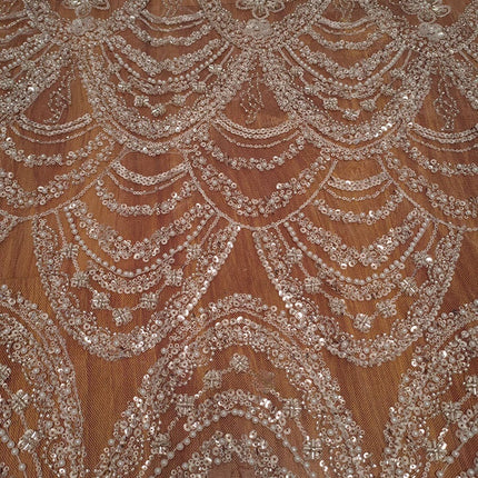 Wave Style Sequin Bead Lace Fabric Wedding Dress - Royalessencelux