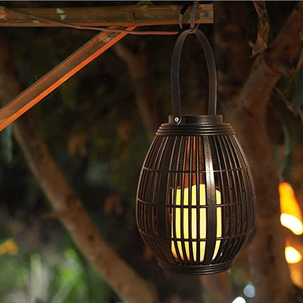 Explosive Solar Retro Patio Plastic Oval Rattan Wind Lamp - Royalessencelux