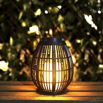 Explosive Solar Retro Patio Plastic Oval Rattan Wind Lamp - Royalessencelux