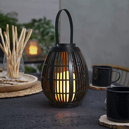 Explosive Solar Retro Patio Plastic Oval Rattan Wind Lamp - Royalessencelux