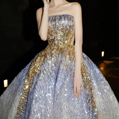 Purple Tube Top Light Miniature High-end Banquet Embossed Toast Dress - Royalessencelux