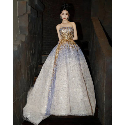 Purple Tube Top Light Miniature High-end Banquet Embossed Toast Dress - Royalessencelux