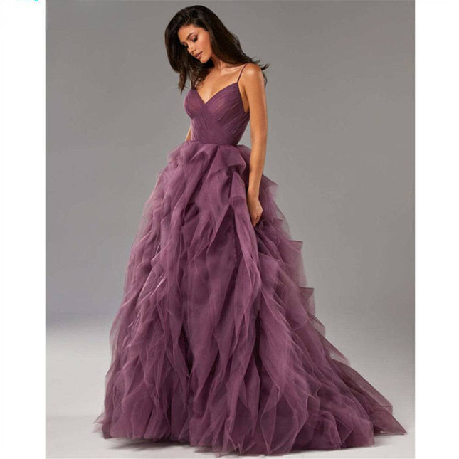 Evening Gown Prom Irregular Spaghetti-strap Mesh Long Dress - Royalessencelux