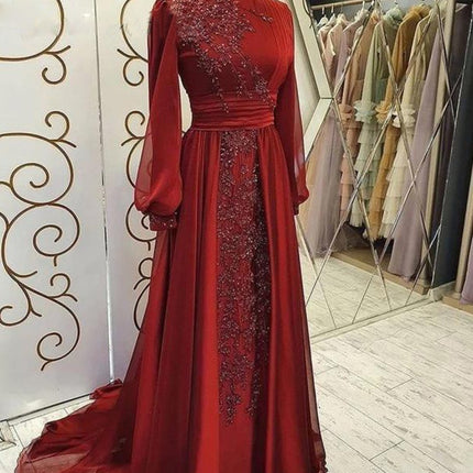 Stand Collar Luxury Long Sleeve Evening Dress - Royalessencelux