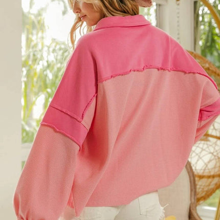 BiBi Long Sleeve Knit Mixed Thermal Sweatshirt - Royalessencelux