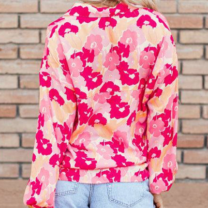 Blooming Floral Print Puff Sleeve Buttoned Shirt - Royalessencelux