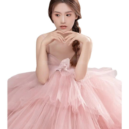 Elegant Girl's Wedding Photography Dress Pink White - Royalessencelux