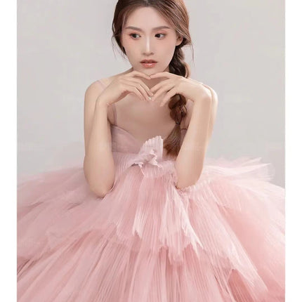 Elegant Girl's Wedding Photography Dress Pink White - Royalessencelux