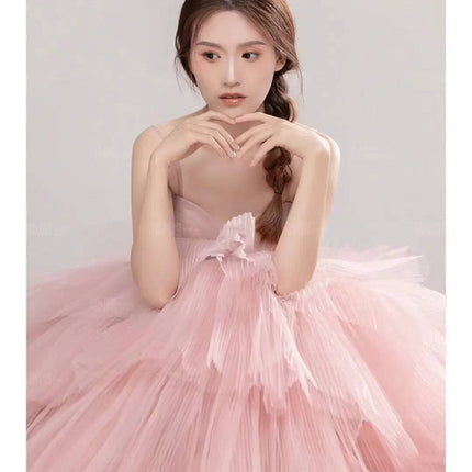 Elegant Girl's Wedding Photography Dress Pink White - Royalessencelux