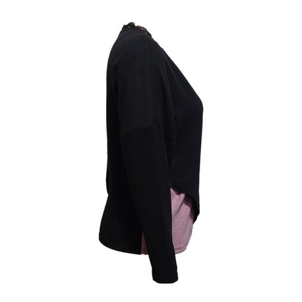 Women's Color Blocked V-neck Lace Edge Fashion T-shirt Top - Royalessencelux