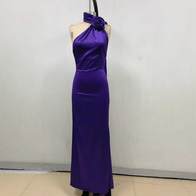 Fitted High Waist Pure Color Holder Evening Dress - Royalessencelux