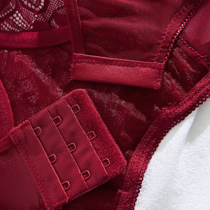 Plus Size Fat Woman Underwear Lace See-through Bra T-back Two-piece Suit - Royalessencelux