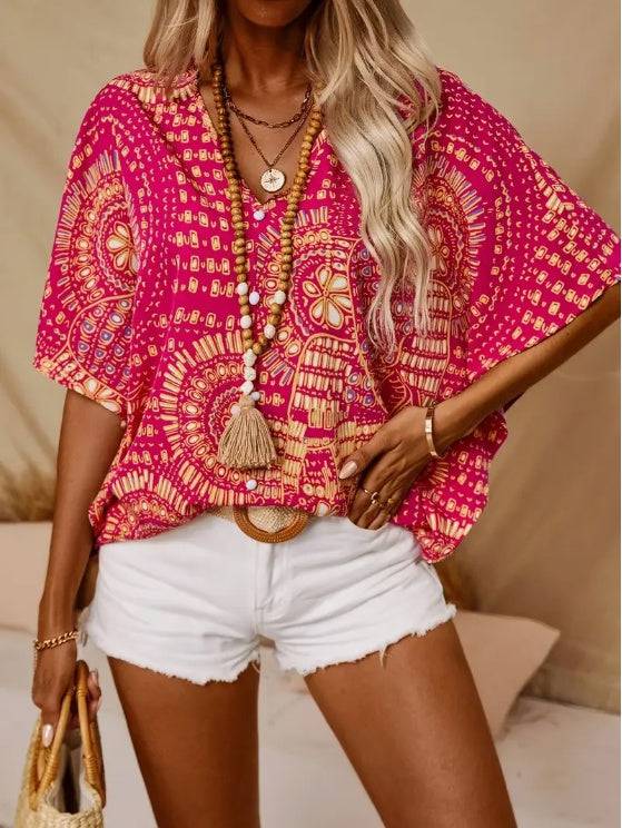 Vacation Style Batwing Sleeve Top - Royalessencelux