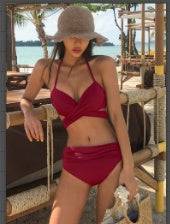 Split Bikini Solid Color Swimsuit For Women - Royalessencelux