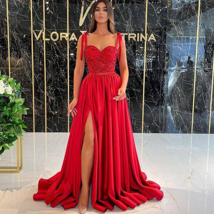 Women's Temperament Long Banquet Evening Dress Suspenders Sequined Large Skirt - Royalessencelux