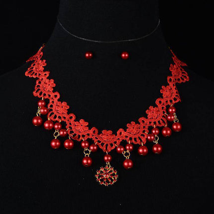 Manufacturers selling handmade cloth wedding bride freshwater pearl necklace set high-end accessories pendant set - Royalessencelux