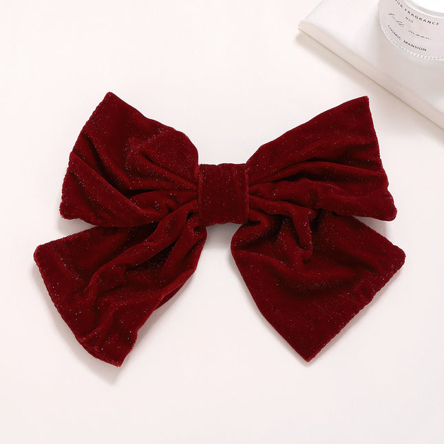 Red Flannel Big Bow Spring Clip Barrettes - Royalessencelux