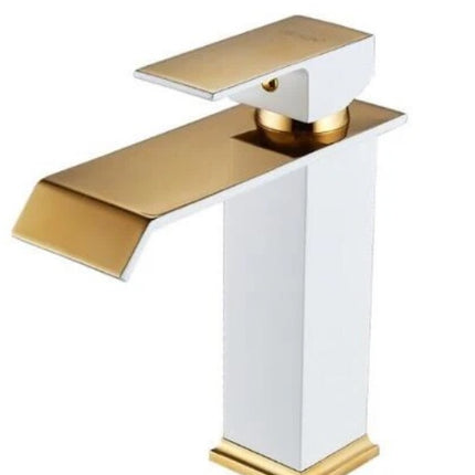 Basin Faucet All Copper Hot And Cold Water Waterfall Black And White Paint Golden Basin European-Style American Art Faucet - Royalessencelux