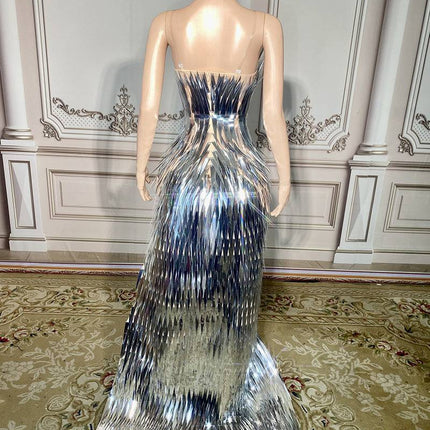 Stage Advanced Light Luxury Evening Dress Sequined Design Side Slit Tail Slim Temperament - Royalessencelux