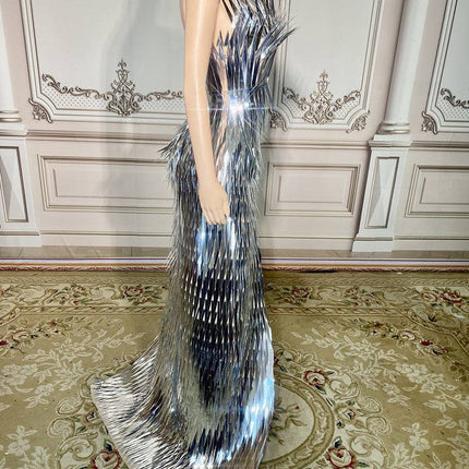 Stage Advanced Light Luxury Evening Dress Sequined Design Side Slit Tail Slim Temperament - Royalessencelux