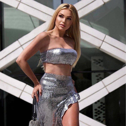 Women's Irregular High-end Sequin Skirt Set - Royalessencelux