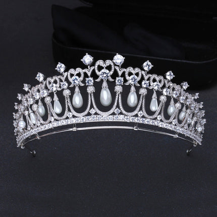 Hair Accessories Bridal Wedding Zircon Crown Pearl Tears Wedding Tiara - Royalessencelux