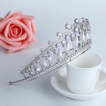 Hair Accessories Bridal Wedding Zircon Crown Pearl Tears Wedding Tiara - Royalessencelux