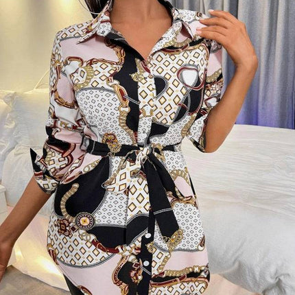 Women's Printed Belted Shirt - Royalessencelux