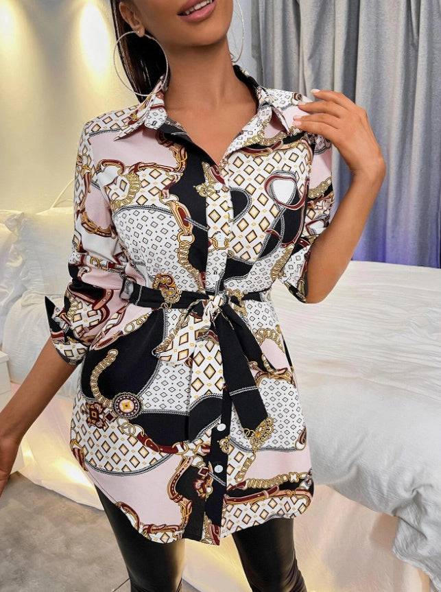 Women's Printed Belted Shirt - Royalessencelux