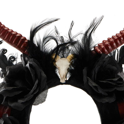 Gothic Dark Devil Horn Skull Halloween Red Antelope Horn Headband - Royalessencelux