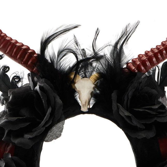 Gothic Dark Devil Horn Skull Halloween Red Antelope Horn Headband - Royalessencelux