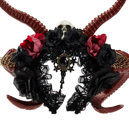 Gothic Dark Devil Horn Skull Halloween Red Antelope Horn Headband - Royalessencelux