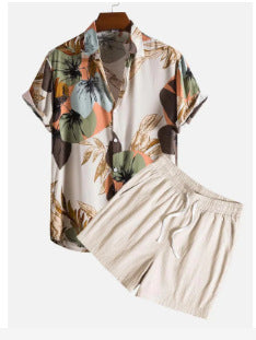 Cardigan Casual Printed Short Sleeves Shirt Beach Suit Men - Royalessencelux