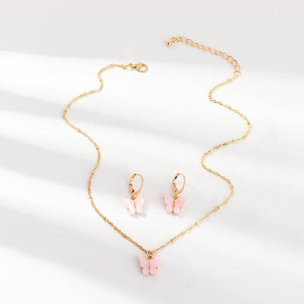 Creative Fashion Resin Butterfly Necklace And Earring Set - Royalessencelux
