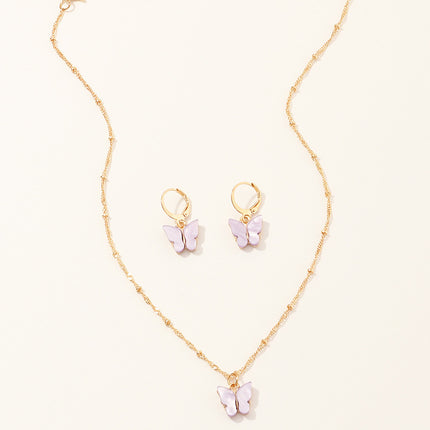 Creative Fashion Resin Butterfly Necklace And Earring Set - Royalessencelux