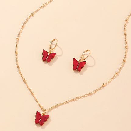 Creative Fashion Resin Butterfly Necklace And Earring Set - Royalessencelux
