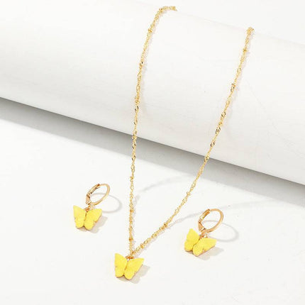 Creative Fashion Resin Butterfly Necklace And Earring Set - Royalessencelux